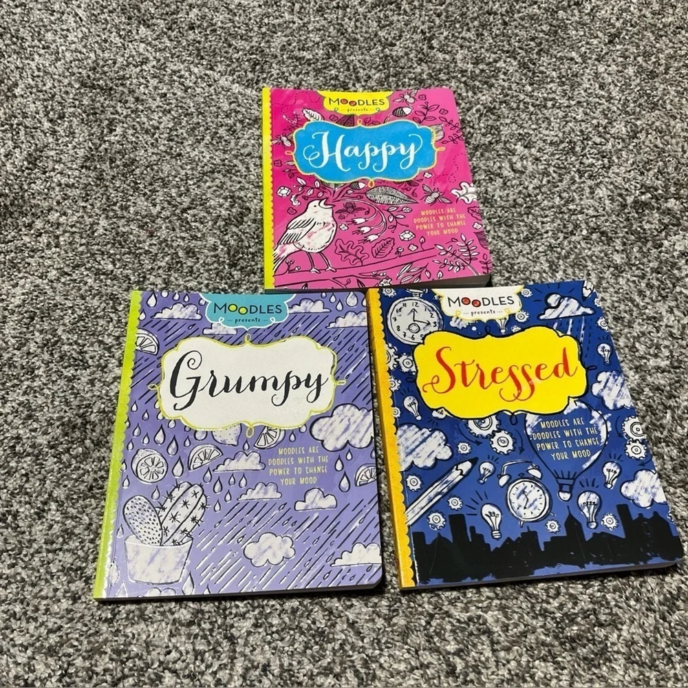 Set of 3 Moodles Books Grumpy, Happy & Stressed Doodle Your Mood Coloring Books